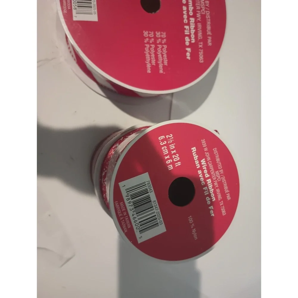 Christmas Wired Ribbon Lot 5 Spools Red Sequin Candy Cane Stripe Glitter Craft